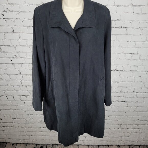 London Fog Black Soft Synthetic Suede Buttoned Lightweight Lined Coat Large L - Picture 1 of 16